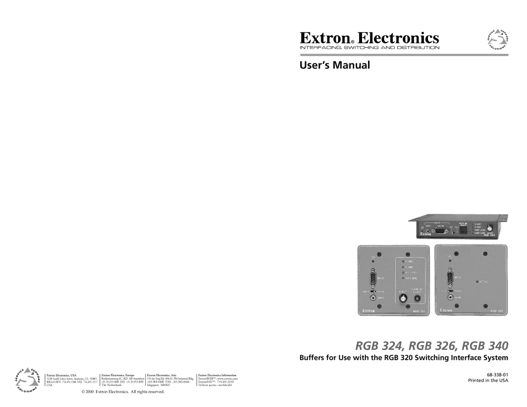 Extron electronic RGB 326, RGB 340 user manual User’s Manual, Buffers for Use with the RGB 320 Switching Interface System 