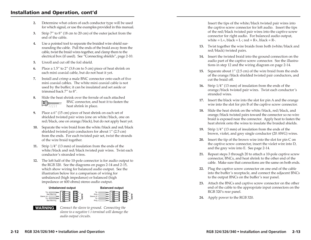 Extron electronic RGB 340, RGB 326, RGB 324 user manual Unbalanced output Balanced output 