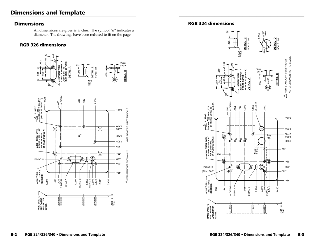 Extron electronic RGB 340, RGB 324 user manual Dimensions and Template, RGB 326 dimensions, Rgb 