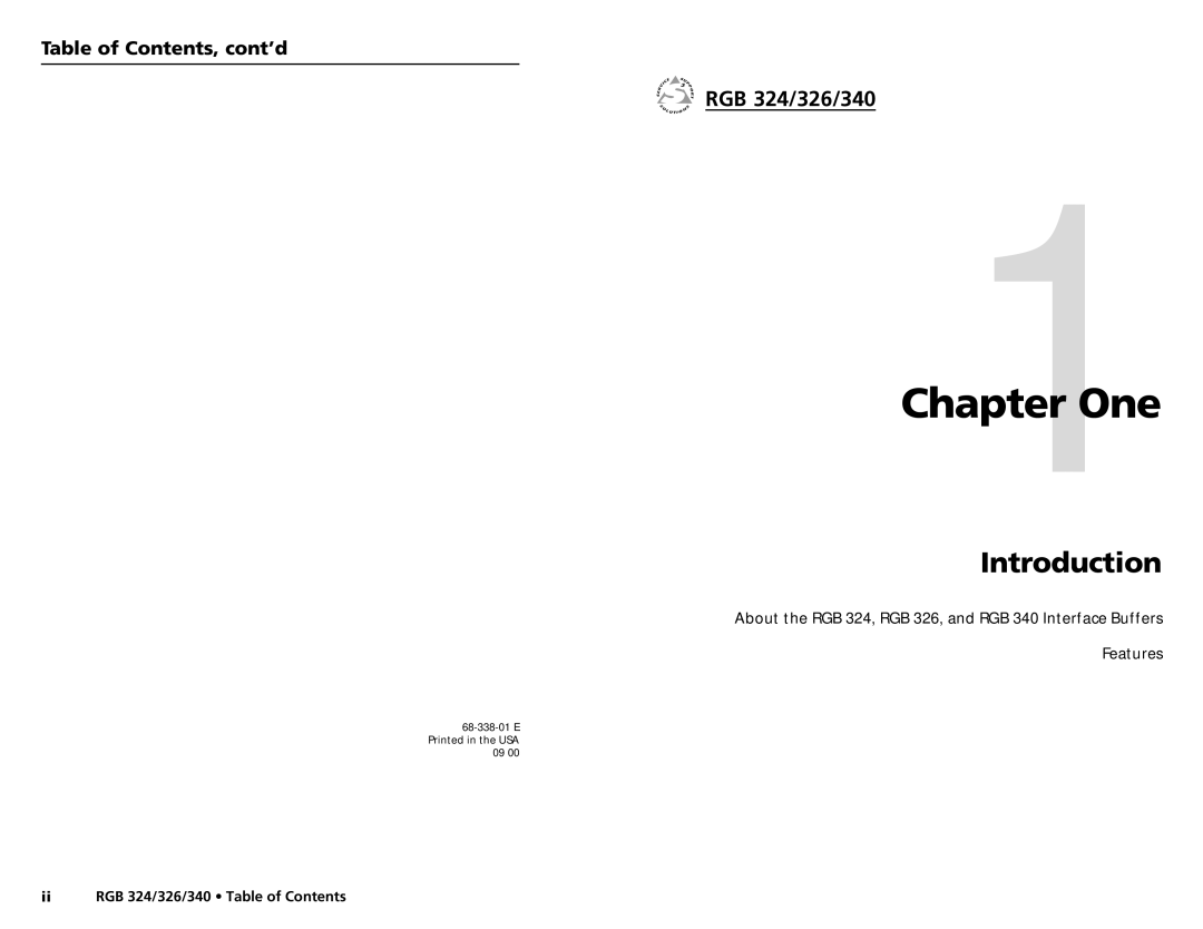 Extron electronic RGB 326, RGB 340 user manual One, Introduction, RGB 324/326/340, Table of Contents, cont’d 