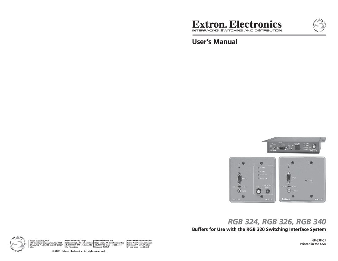 Extron electronic RGB 340 user manual RGB 324, RGB 326, RGB, Extron Electronics. All rights reserved, The Netherlands 