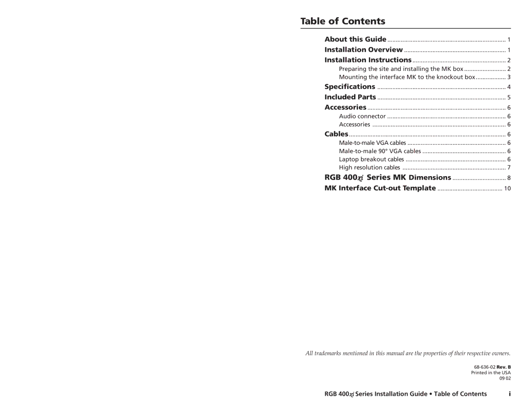 Extron electronic RGB 400xi Series manual Table of Contents 