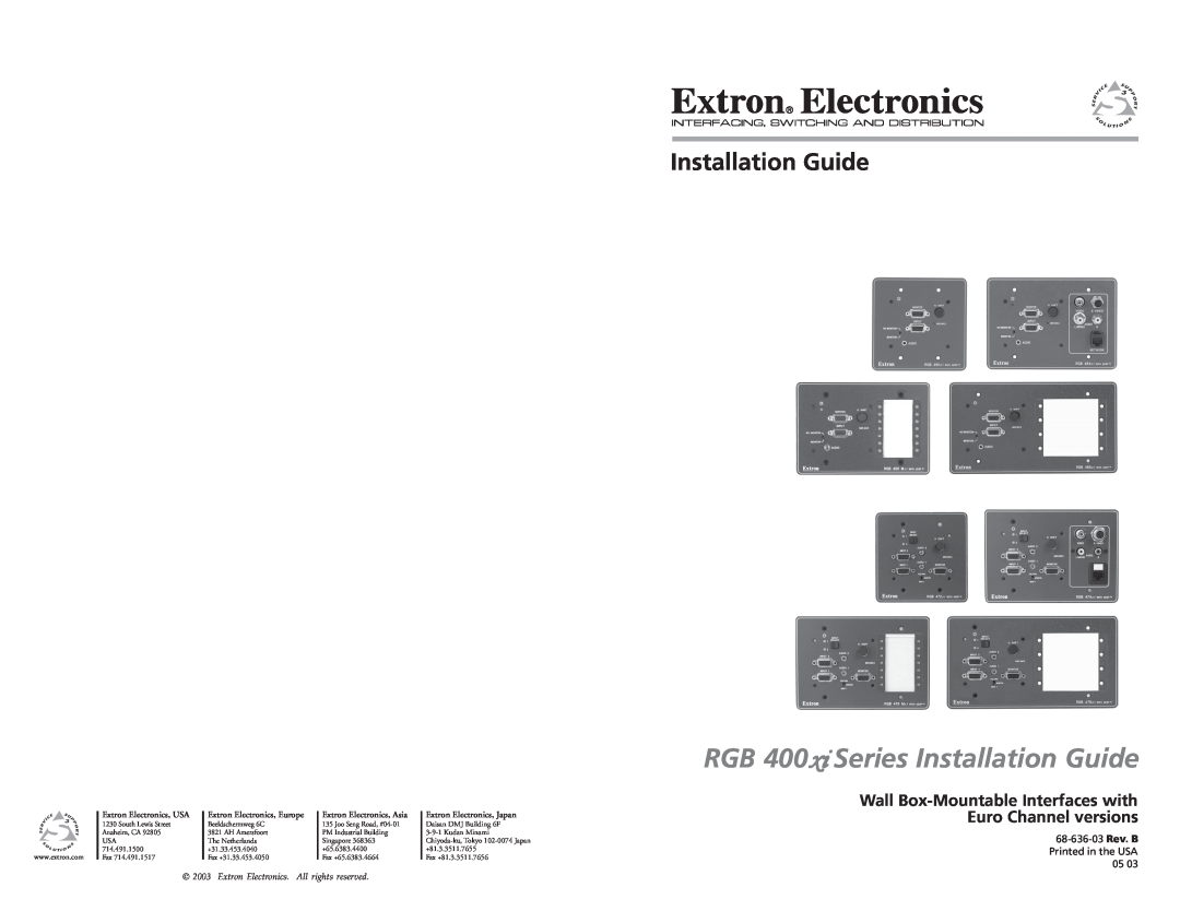 Extron electronic RGB 400XI manual Wall Box-Mountable Interfaces with Euro Channel versions, Extron Electronics, USA 