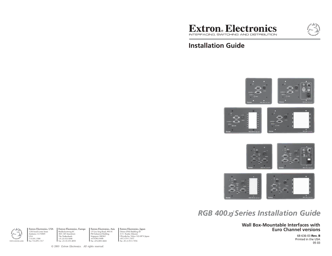 Extron electronic RGB 400XI manual Wall Box-Mountable Interfaces with Euro Channel versions, Usa 