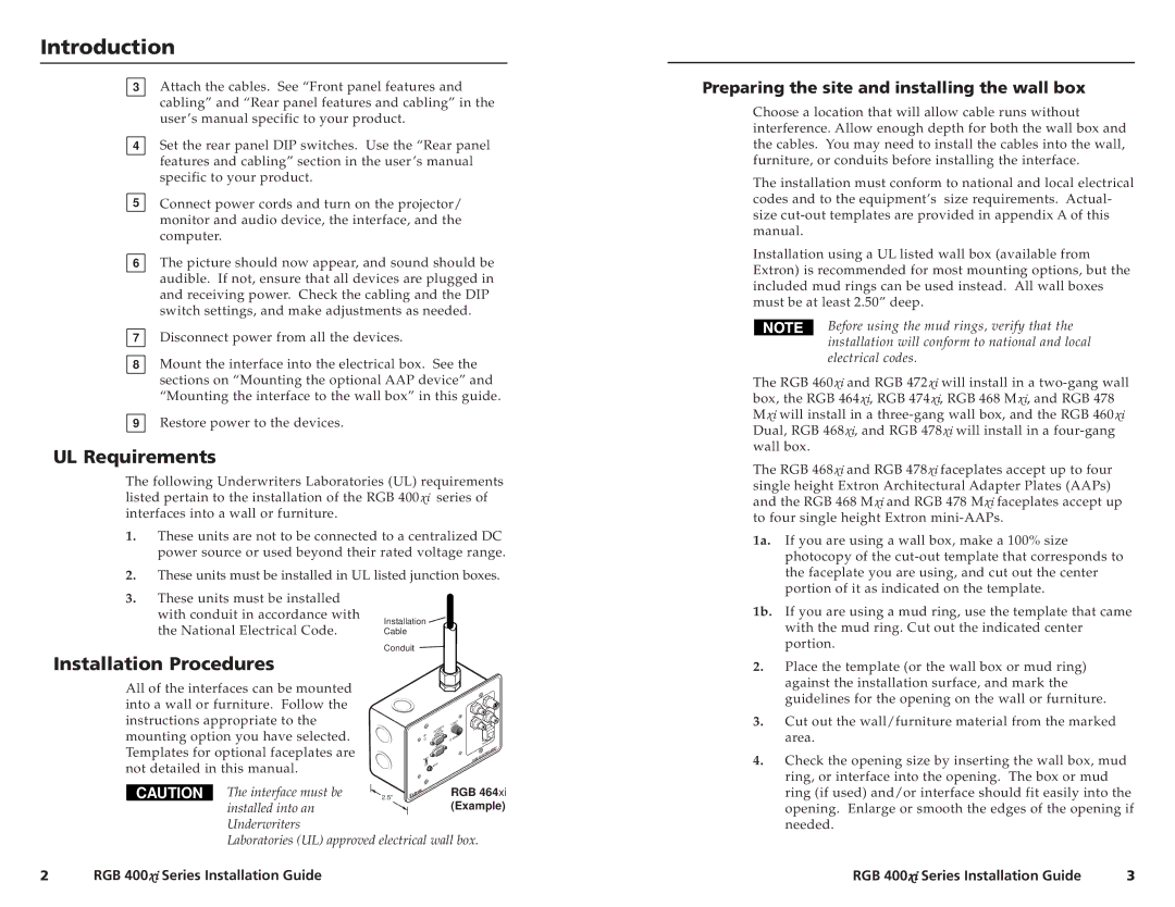 Extron electronic RGB 400XI manual Introduction, UL Requirements, Installation Procedures 