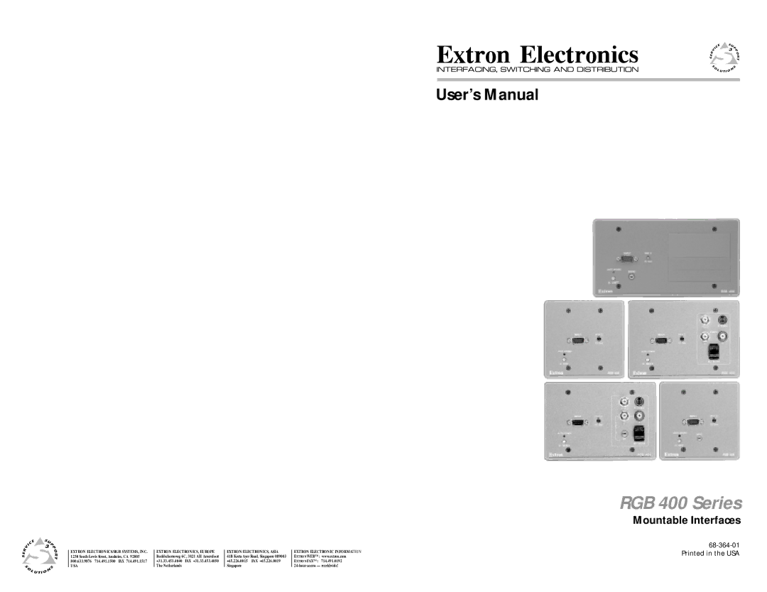 Extron electronic RGB 406, RGB 402, RGB 408, RGB 400 Series, RGB 404 user manual User’s Manual, Mountable Interfaces 