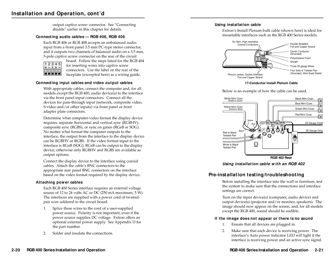 Extron electronic RGB 402, RGB 406, RGB 408, RGB 400 Series, RGB 404 user manual Pre-installation testing/troubleshooting 