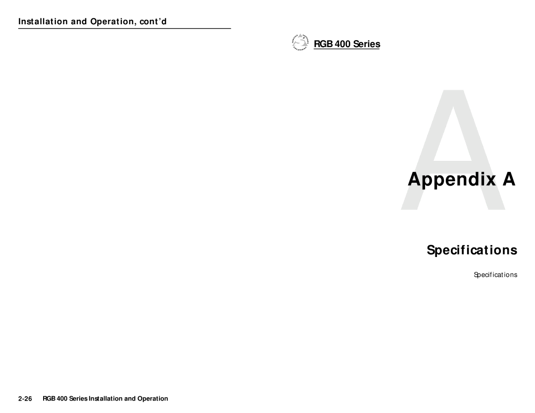 Extron electronic RGB 400 Series, RGB 402, RGB 406, RGB 408, RGB 404 user manual AAppendix a, Specifications 