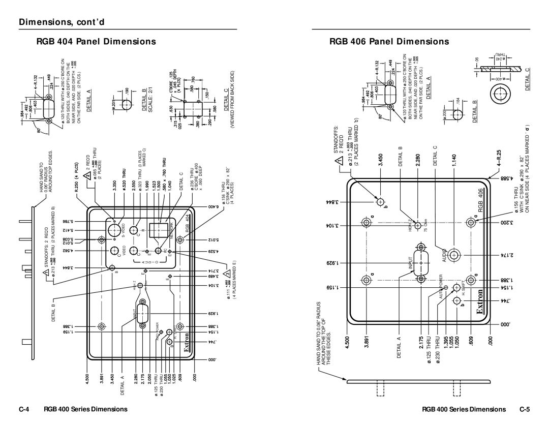 Extron electronic RGB 402, RGB 408, RGB 400 Series RGB 404 Panel Dimensions Dimensions, cont’d, RGB 406 Panel Dimensions 