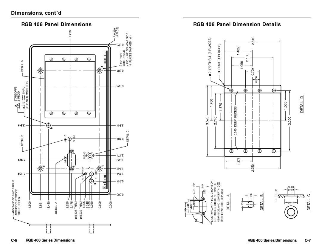 Extron electronic RGB 406, RGB 402, RGB 400 Series, RGB 404 user manual RGB 408 Panel, Dimensions 