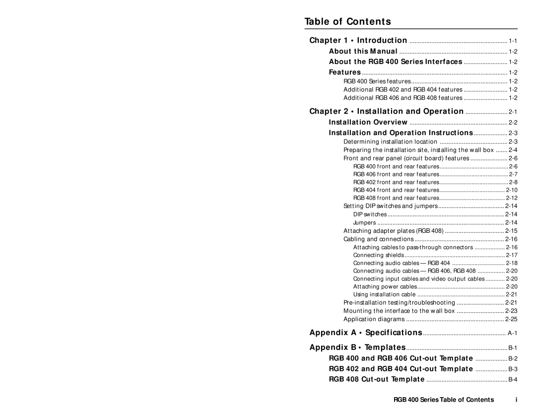 Extron electronic RGB 400 Series, RGB 402, RGB 406, RGB 408, RGB 404 user manual Table of Contents 