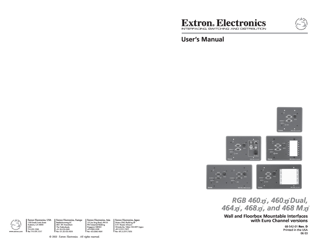 Extron electronic 460xiDual user manual RGB 460xi , 460xi Dual 464xi , 468xi , and 468 Mxi, User’s Manual 