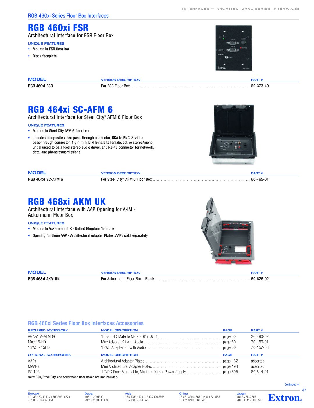 Extron electronic RGB 460xi Series specifications RGB 460xi FSR, RGB 464xi SC-AFM, RGB 468xi AKM UK, Unique Features 