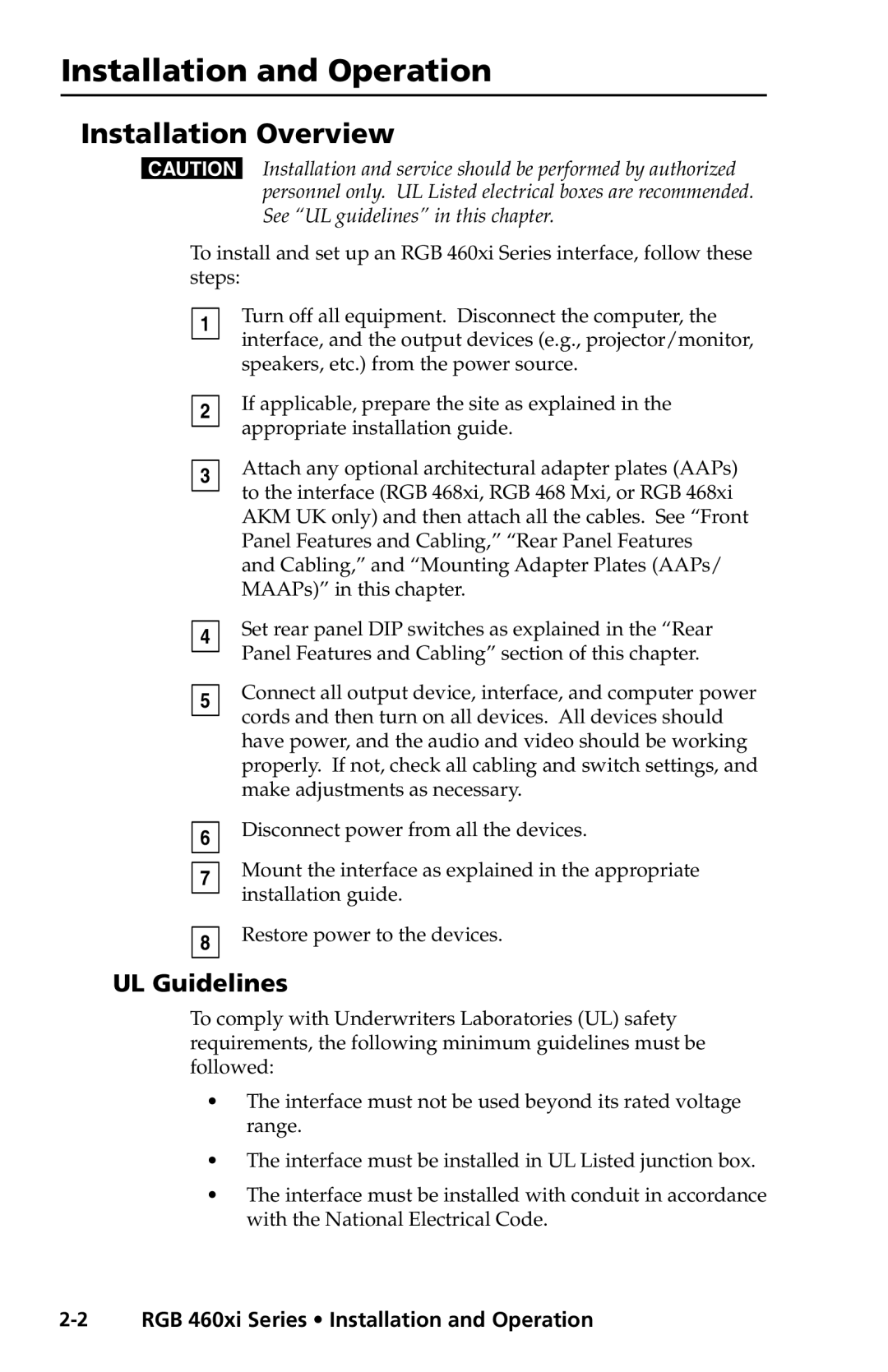 Extron electronic RGB 464XI, RGB 468 Mxi, RGB 468xi user manual Installation Overview, UL Guidelines 