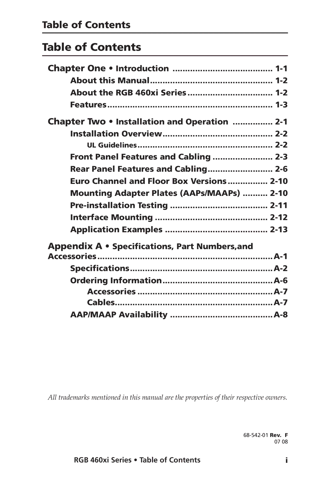 Extron electronic RGB 468xi, RGB 464XI, RGB 468 Mxi user manual Table of Contents 