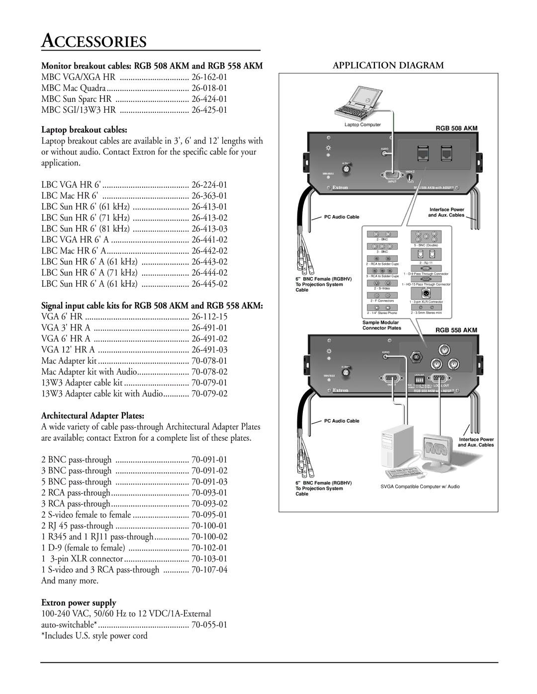 Extron electronic manual Accessories, Monitor breakout cables RGB 508 AKM and RGB 558 AKM 