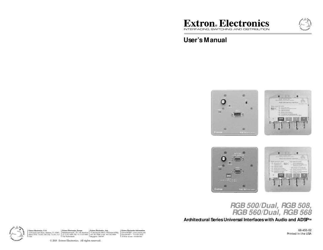 Extron electronic RGB 568, RGB 508 user manual RGB 500/Dual, RGB RGB 560/Dual, RGB 