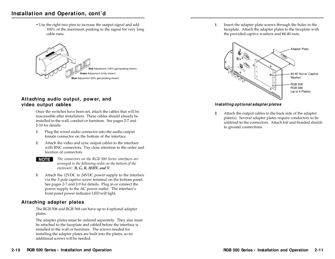 Extron electronic RGB 508, RGB 560/Dual, RGB 568, RGB 500/Dual Attaching adapter plates, Installing optional adapter plates 