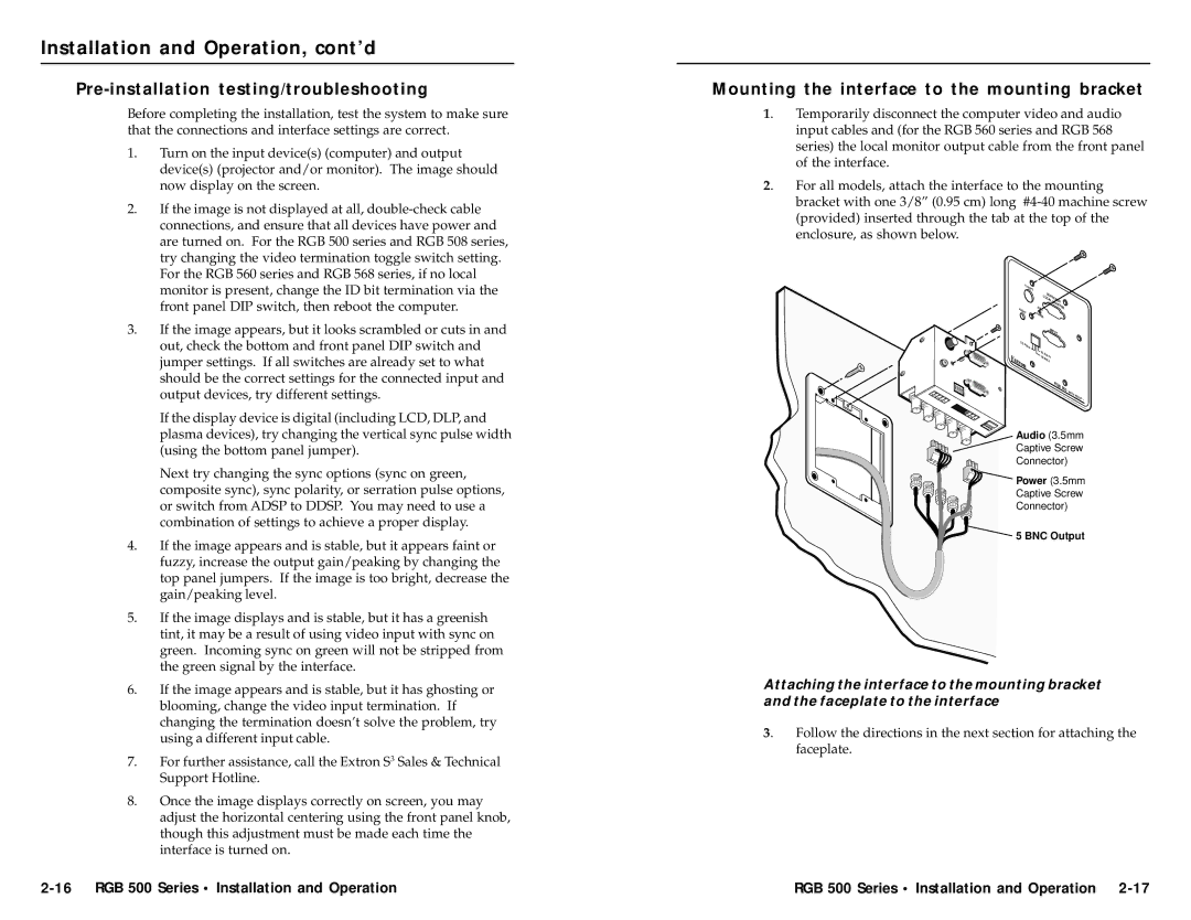 Extron electronic RGB 500/Dual Pre-installation testing/troubleshooting, Mounting the interface to the mounting bracket 