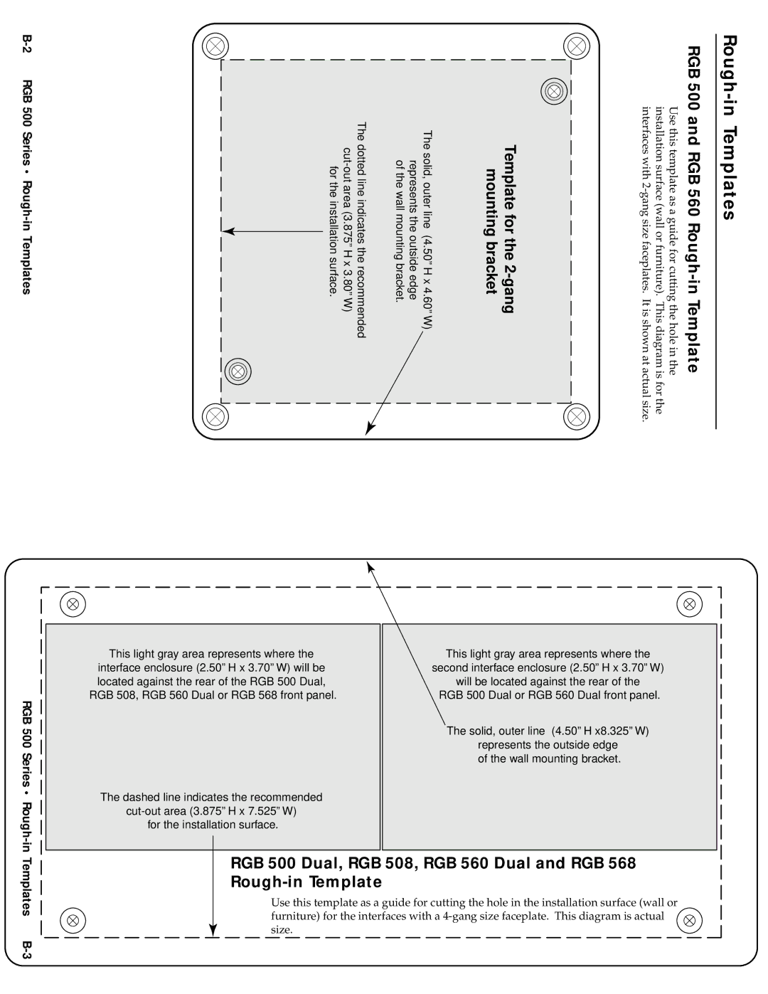 Extron electronic RGB 500/Dual, RGB 568 Rough-in Templates, RGB 500 and RGB 560 Rough-in Template, RGB 500 Series Rough-in 