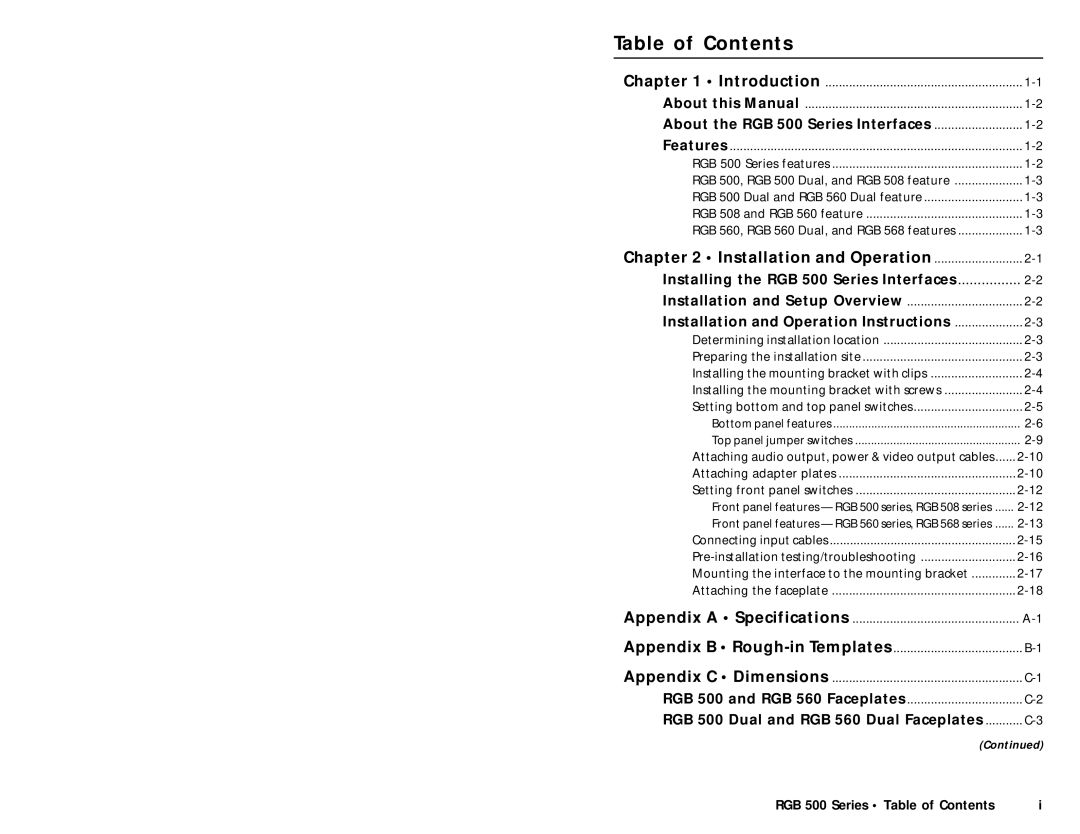 Extron electronic RGB 508, RGB 560/Dual, RGB 568, RGB 500/Dual user manual Table of Contents 