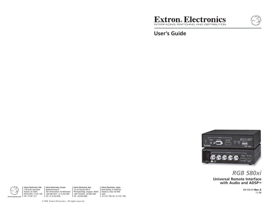 Extron electronic RGB 580XI manual Rgb 