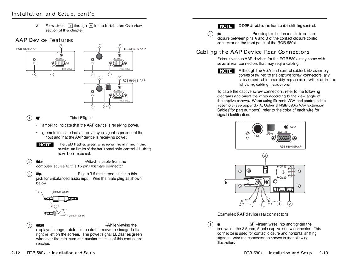 Extron electronic RGB 580XI manual AAP Device Features, Cabling the AAP Device Rear Connectors 