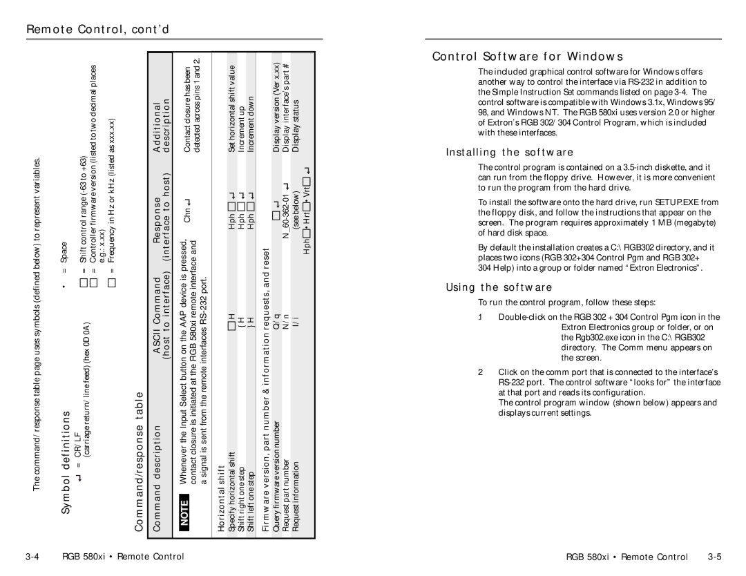 Extron electronic RGB 580XI manual Remote Control, cont’d, Control Software for Windows 