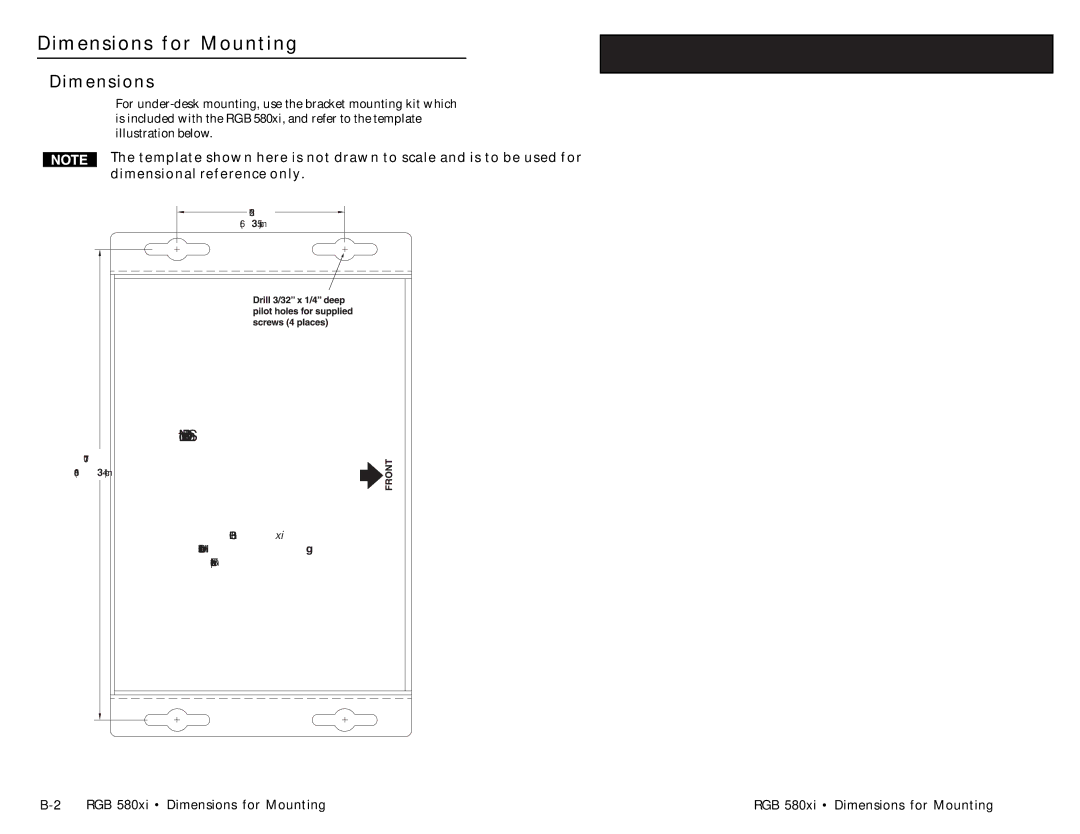 Extron electronic RGB 580XI manual Dimensions for Mounting 