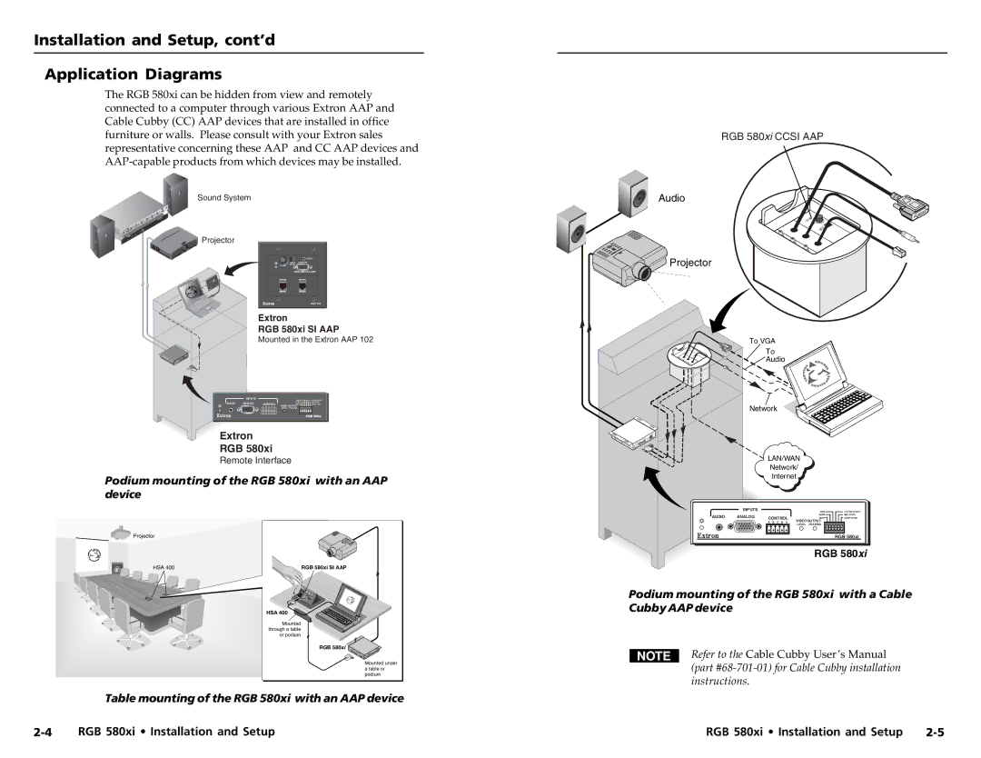 Extron electronic RGB 580XI manual Installation and Setup, cont’d Application Diagrams, RGB 580xi Ccsi AAP 