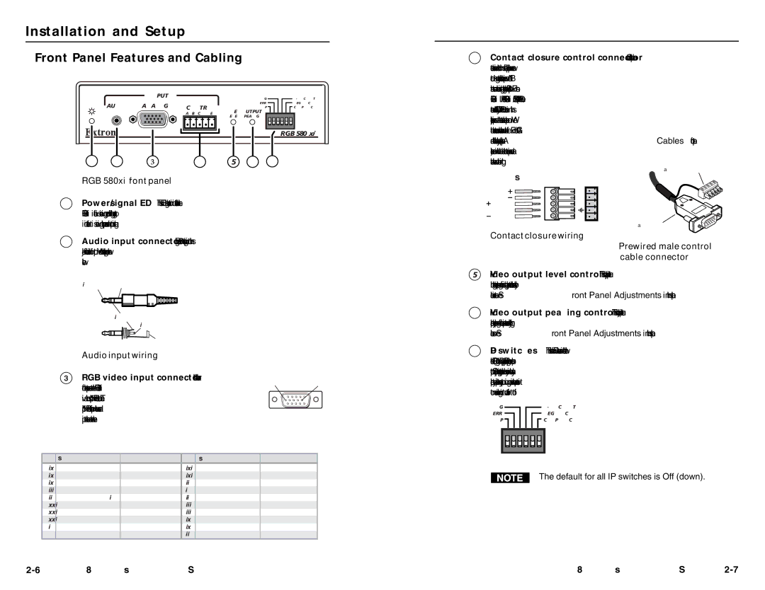 Extron electronic RGB 580XI manual Front Panel Features and Cabling, RGB 580xi front panel 