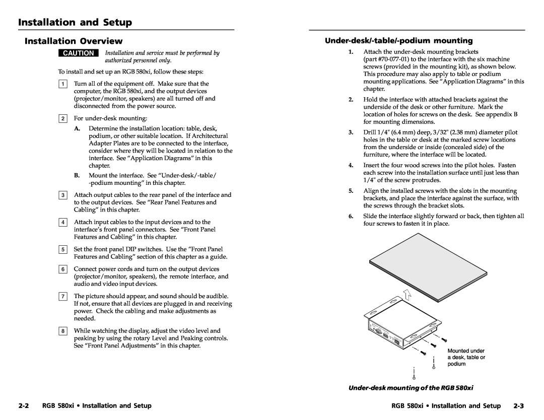 Extron electronic RGB 580XI manual Installation and Setup, Installation Overview, Under-desk/-table/-podiummounting 