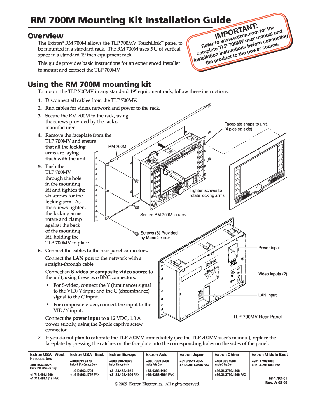 Extron electronic user manual RM 700M Mounting Kit Installation Guide, Overview, Using the RM 700M mounting kit 