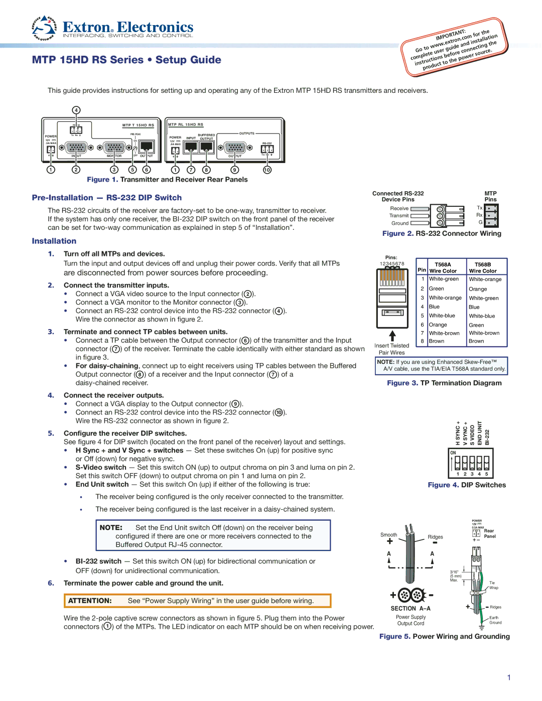 Extron electronic setup guide Pre-Installation RS-232 DIP Switch 