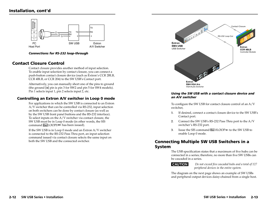 Extron electronic RSF123, RSB129, RSB 126, RSU 126 Contact Closure Control, Connecting Multiple SW USB Switchers in a System 