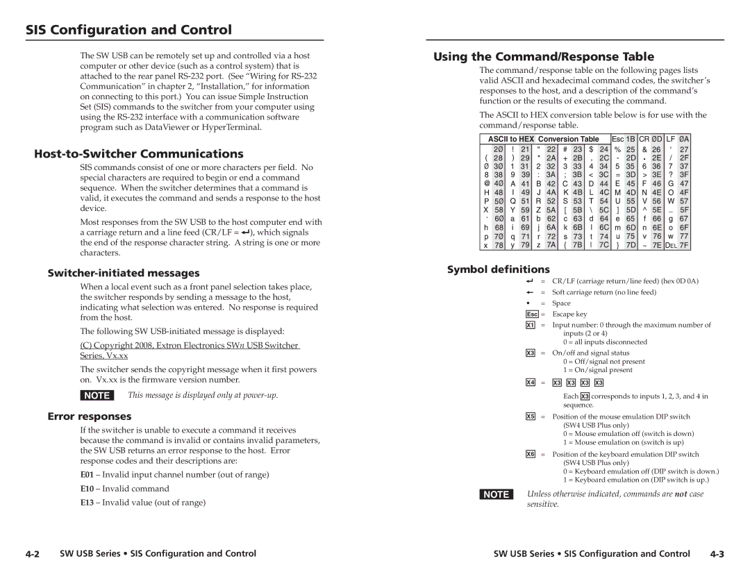 Extron electronic RSB 126 SIS Configuration and Control, Host-to-Switcher Communications, Using the Command/Response Table 