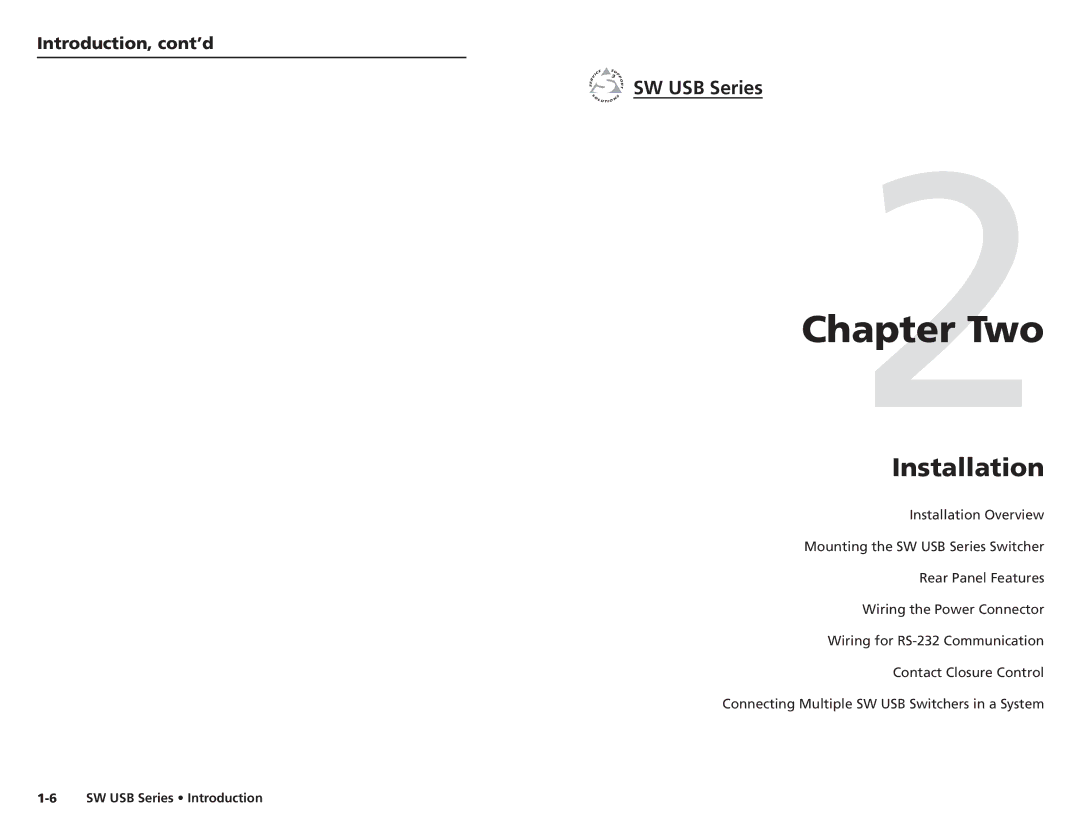 Extron electronic SW USB Series, RSF123, RSB129, RSB 126, RSU 126 user manual Two, Installation, Introduction, cont’d 
