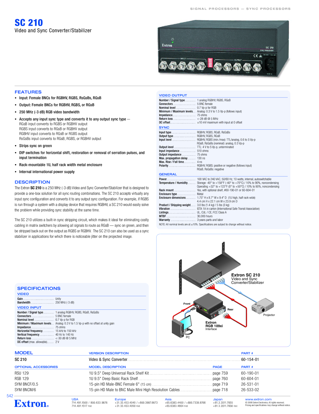 Extron electronic SC 210 specifications Description, Specifications 