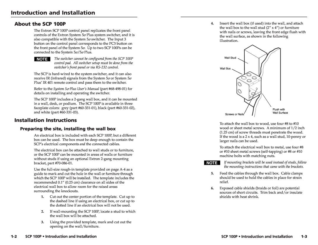 Extron electronic user manual IntroductionductionandandInstallInstallationtion, cont’d, About the SCP 100P 