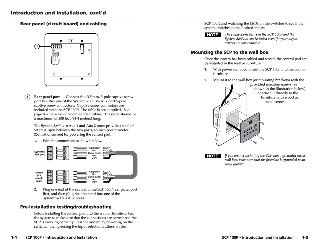 Extron electronic SCP 100P user manual Introduction and Installation, cont’d, Rear panel circuit board and cabling 