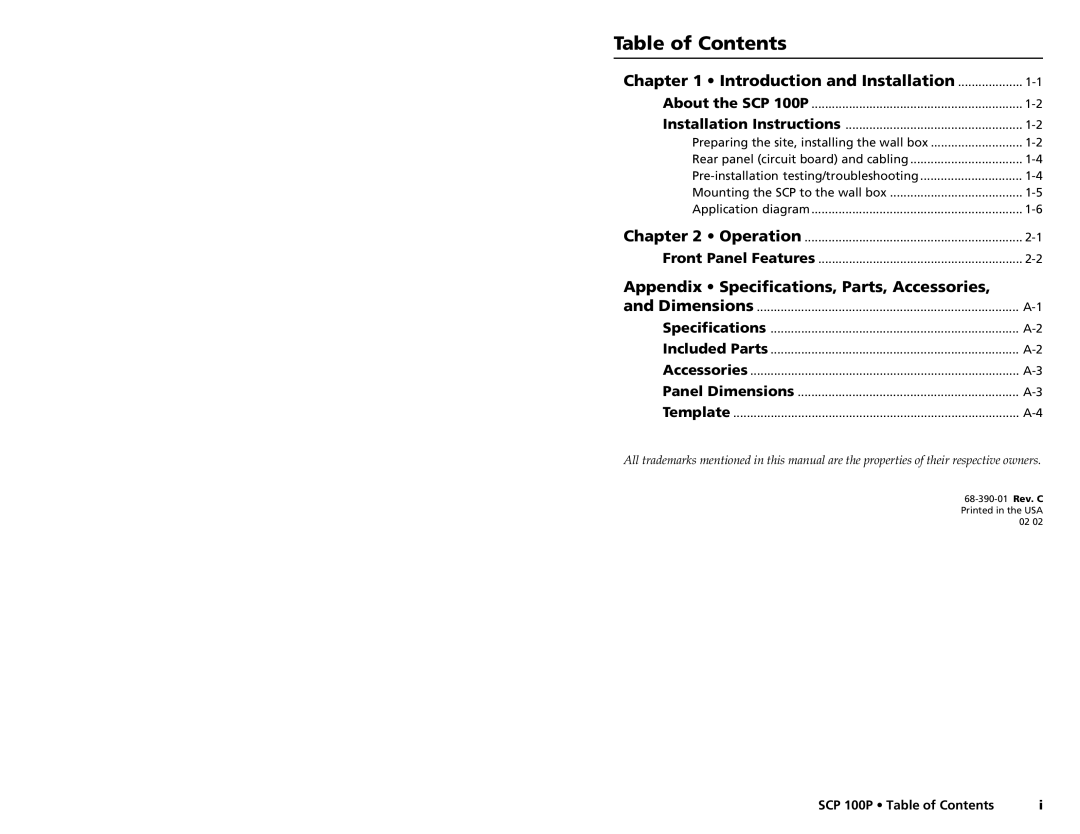 Extron electronic SCP 100P user manual Table of Contents 