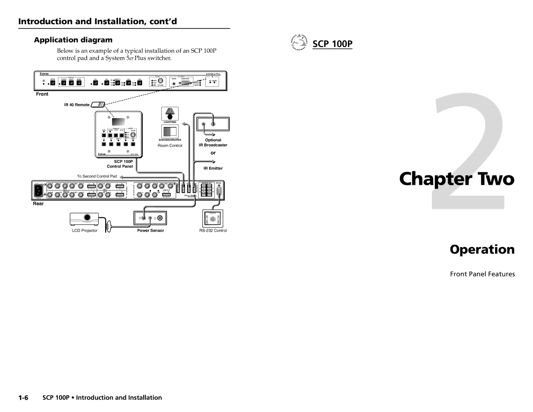 Extron electronic SCP 100P user manual Two, Operation, Application diagram 