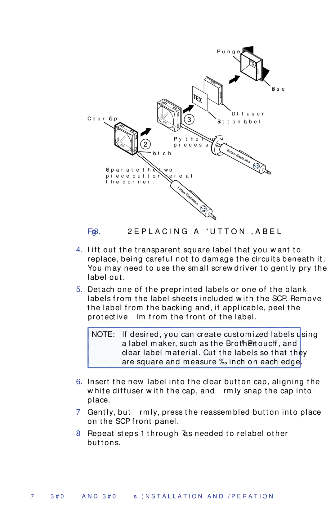 Extron electronic SCP 226, SCP 104 manual Replacing a Button Label 