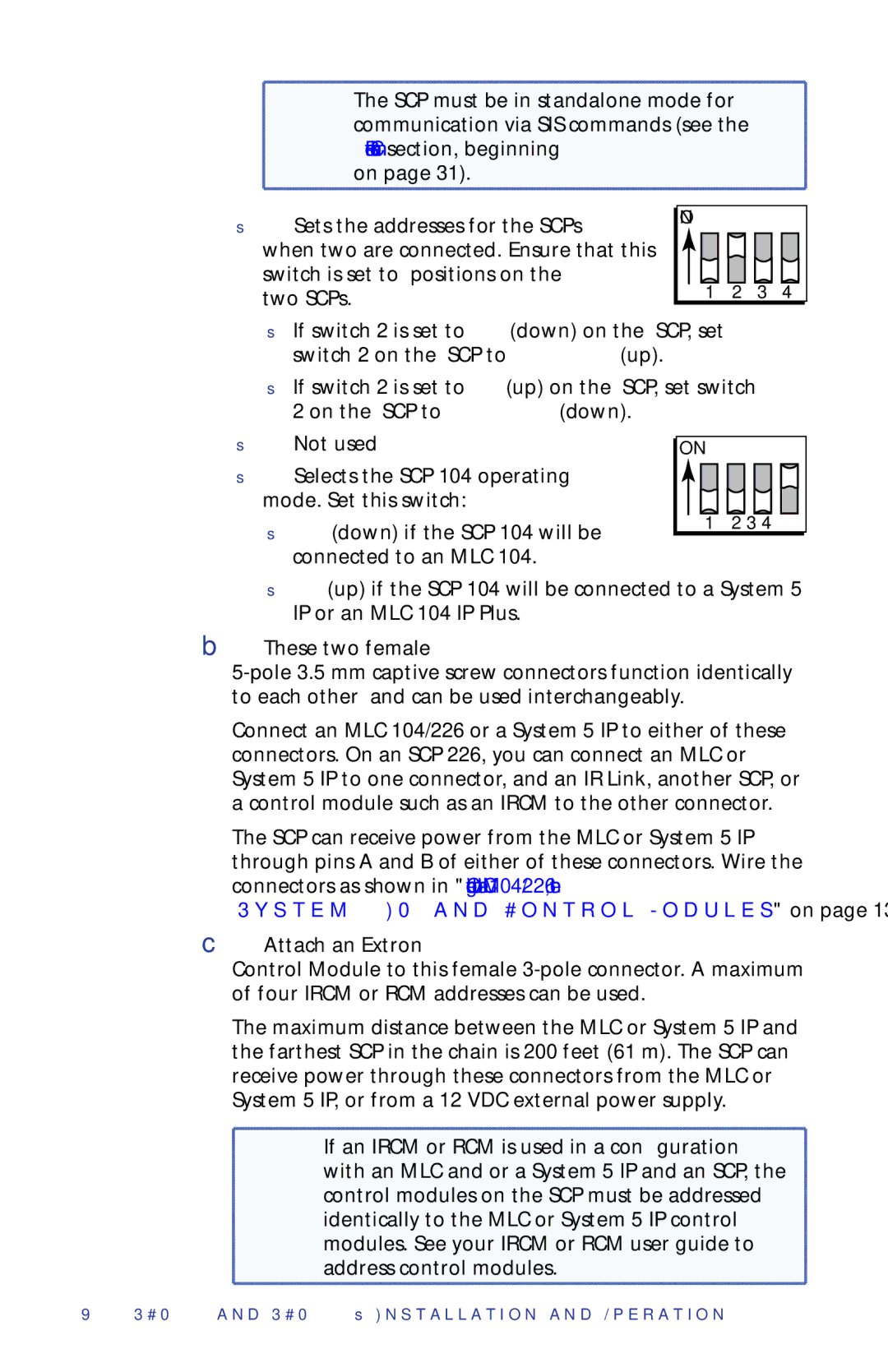 Extron electronic SCP 226, SCP 104 manual Two SCPs. For example, SCP power and control connectors These two female 