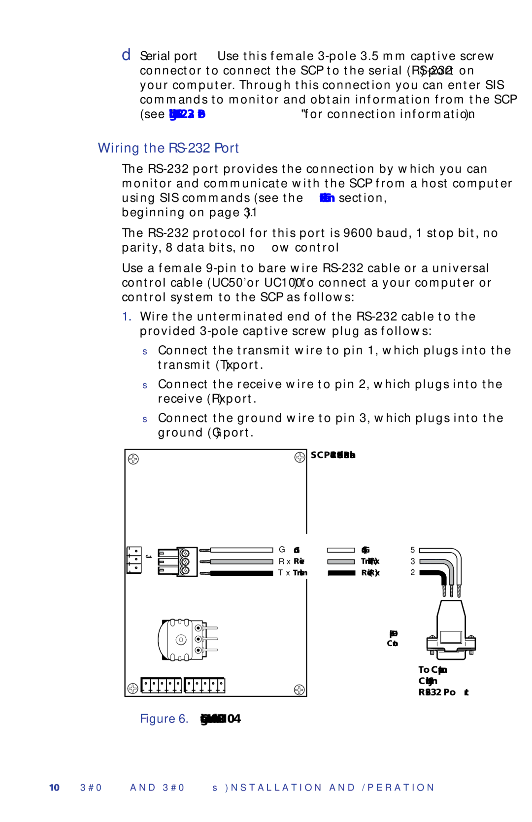 Extron electronic SCP 104, SCP 226 manual Wiring the RS-232 Port, Connecting a Host to the SCP 