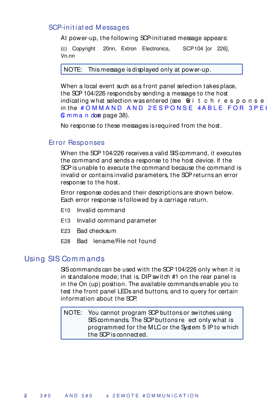 Extron electronic SCP 104, SCP 226 manual Using SIS Commands, SCP-initiated Messages, Error Responses 