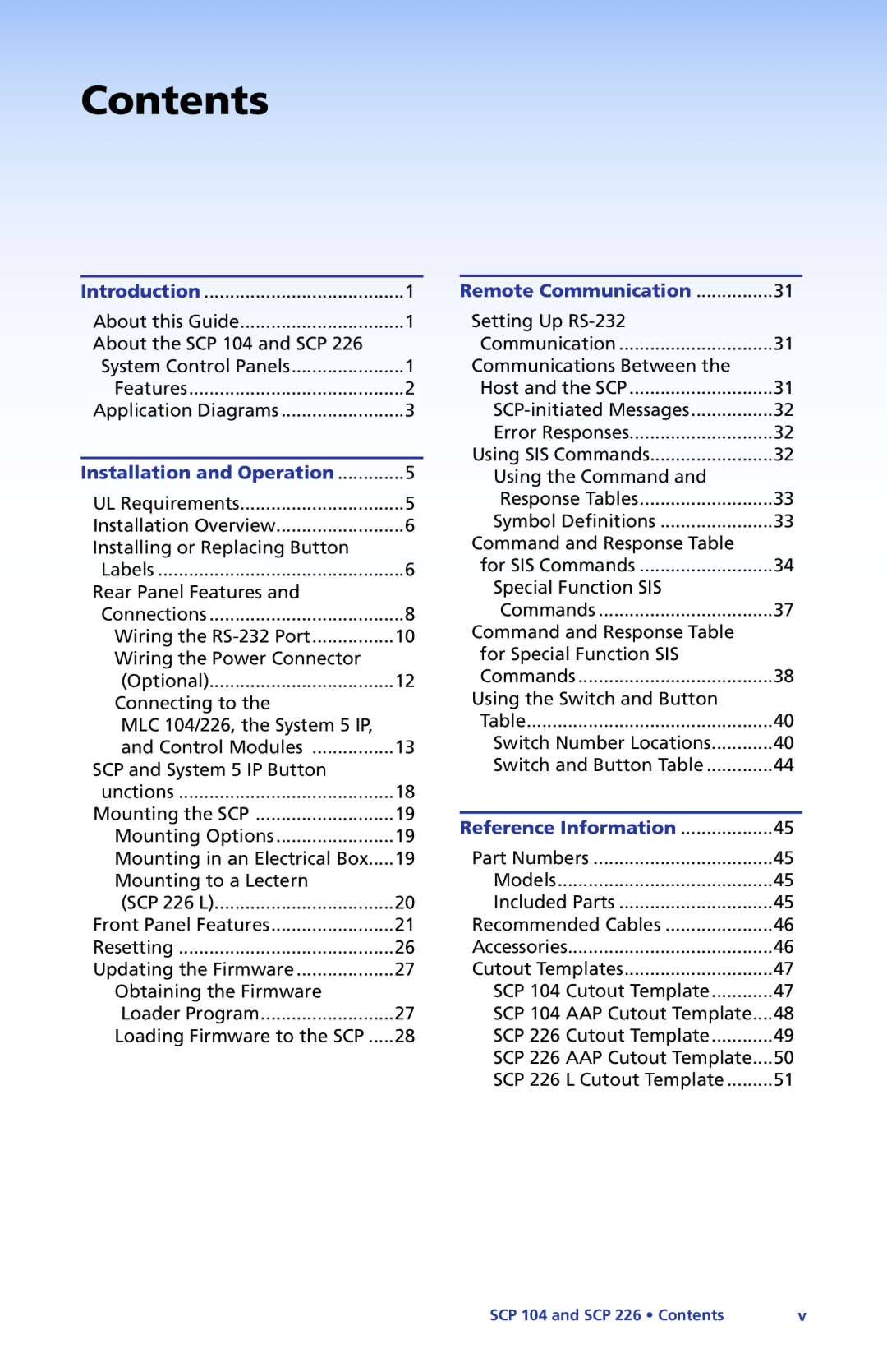 Extron electronic SCP 226, SCP 104 manual Contents 