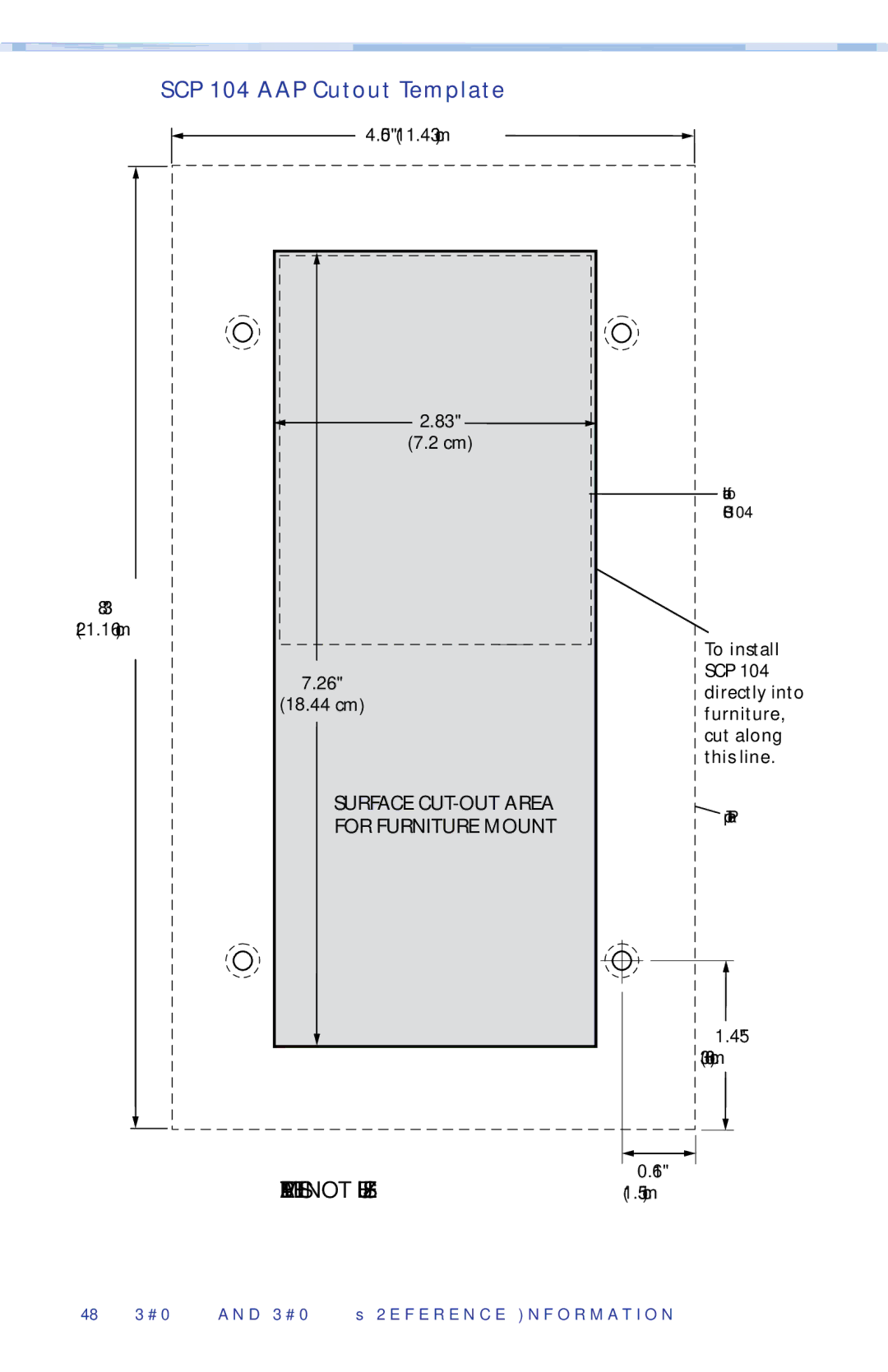 Extron electronic SCP 226 manual SCP 104 AAP Cutout Template, Surface CUT-OUT Area For Furniture Mount 