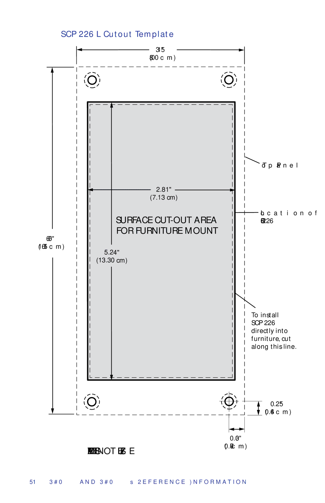 Extron electronic SCP 104 manual For Furniture Mount, SCP 226 L Cutout Template 