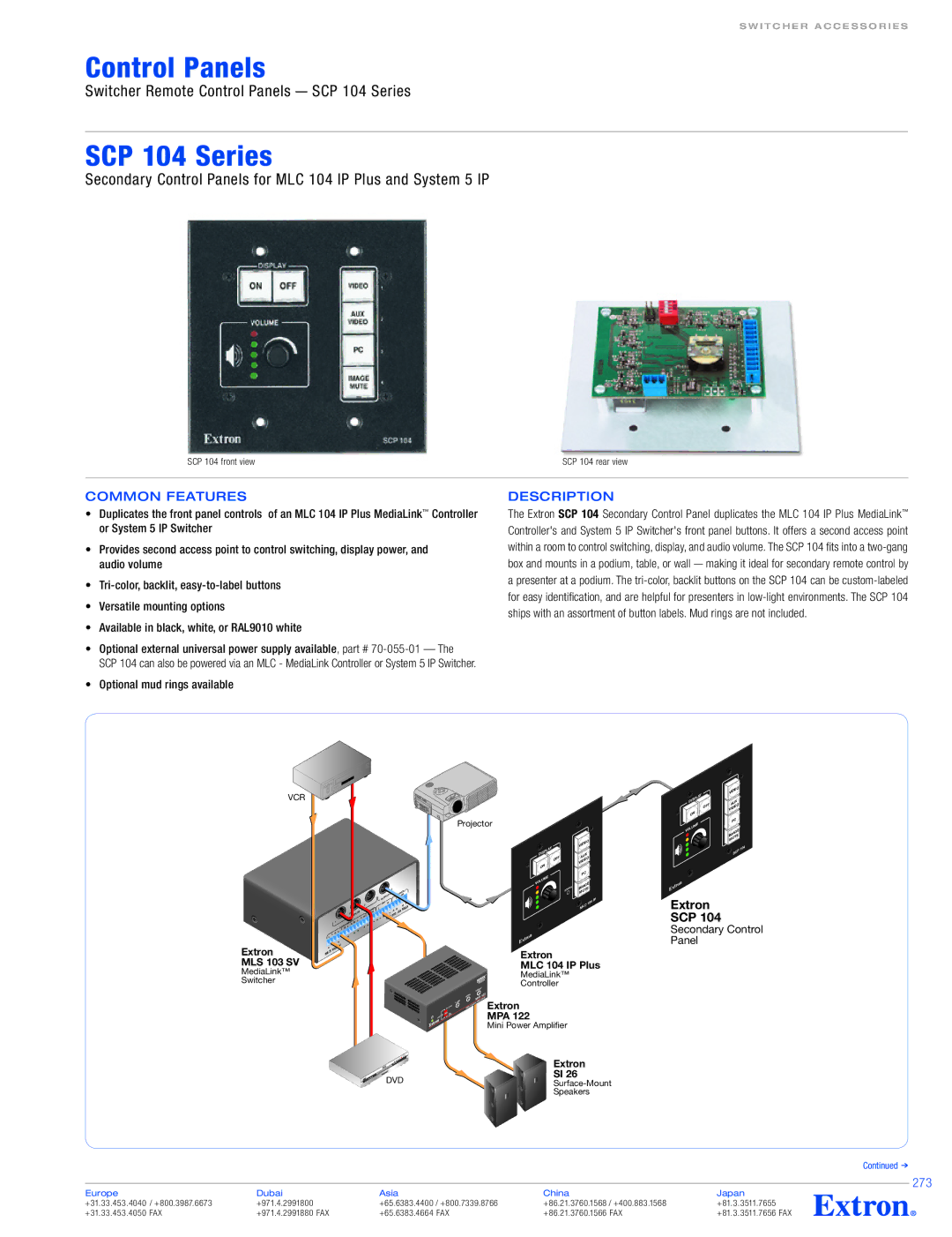 Extron electronic specifications Switcher Remote Control Panels SCP 104 Series, Description 